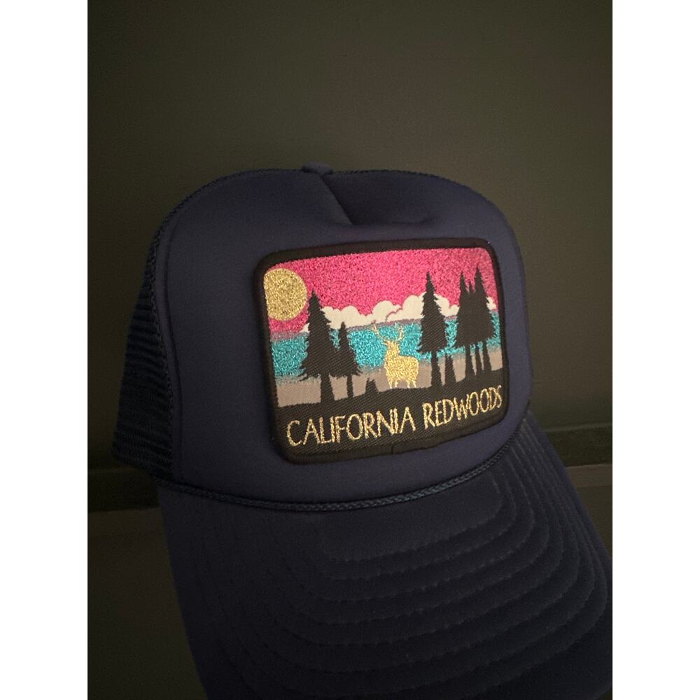 Vintage California Redwoods Trucker Hat Cap Deep Blue Adjustable - Picture 3 of 8